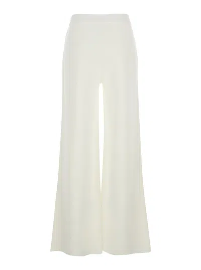 P.a.r.o.s.h White Pants With Knitted Design And Elastic Waist In Viscose Blend Woman In White