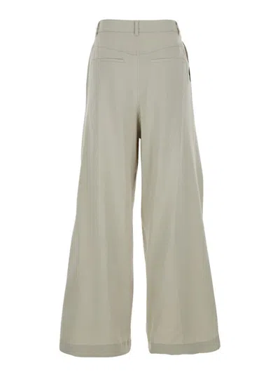 Low Classic Green Palazzo Pants With Front Pences In Cotton Blend Woman In Green