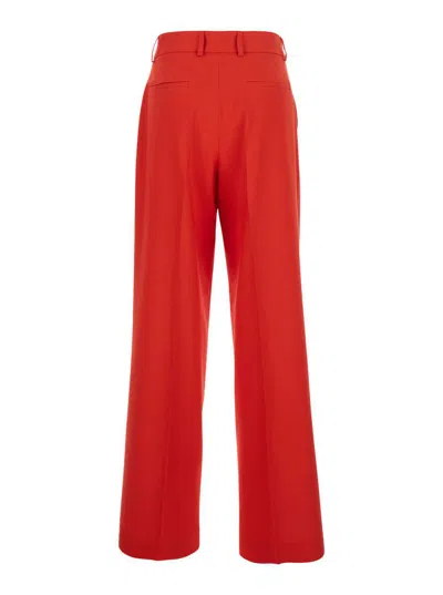 Msgm Red Tailored Pants With Belt Loops In Viscose Blend Woman In Red