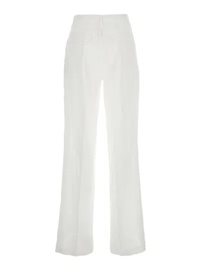 Semicouture White Pants With Belt Loops And Pence Details In Linen Woman In White