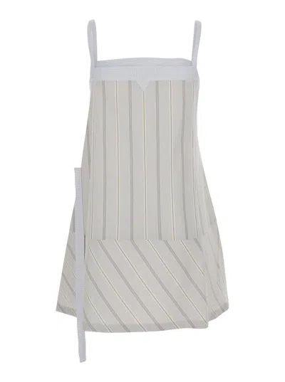 Low Classic Blue Cotton Dress With Spaghetti Straps And All-over Striped Motif In Blue