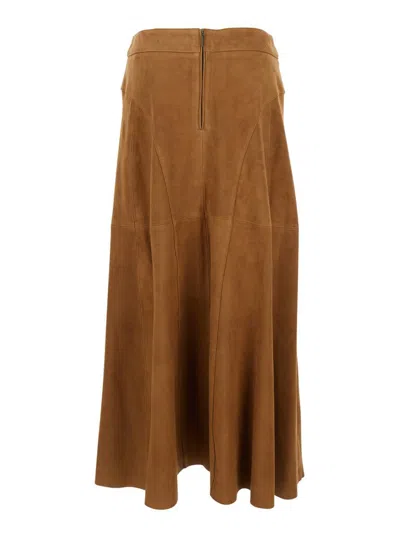ARMA 'IRINA' BROWN SKIRT WITH INSERTS DESIGN AND CLOSURE ON THE BACK IN SUEDE WOMAN 