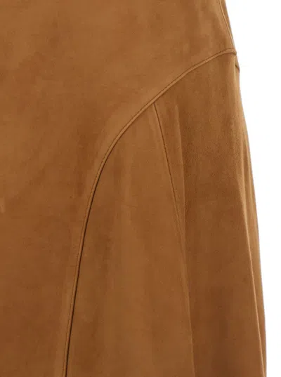 Arma Irina Brown Skirt With Inserts Design And Closure On The Back In Suede Woman In Brown