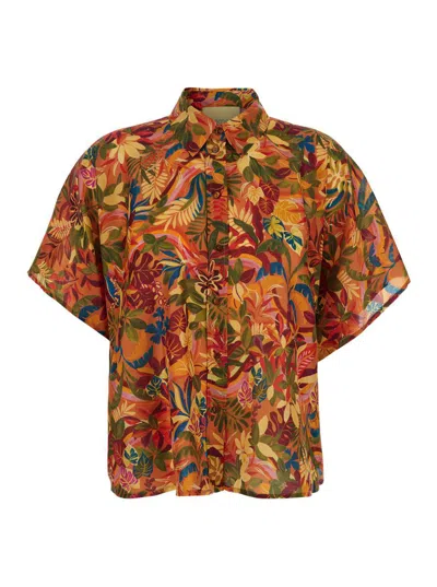 Shop Momoní Multicolor Shirt With Classic Collar And All-over Print In Silk Woman
