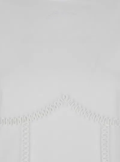 Ganni White Crewneck T-shirt With Front Embellishments And Rear Bow Closure In Cotton Woman In White