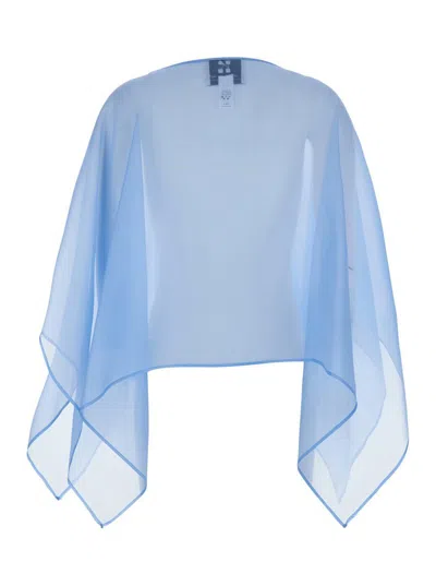 Federica Bonifaci Light-blue Cape With Long Wide Sleeves And Finishes On The Edges In Silk Woman In Blue