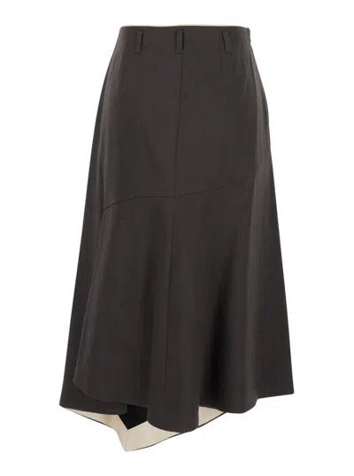 Tela Sweet Brown Asymmetric Skirt With Side Zip Closure In Linen And Viscose Blend Woman In Brown