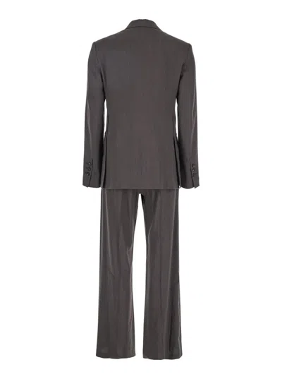 Tela Brown Double-breasted Suit With Notched Revers In Linen And Viscose Stretch Blend Woman In Brown