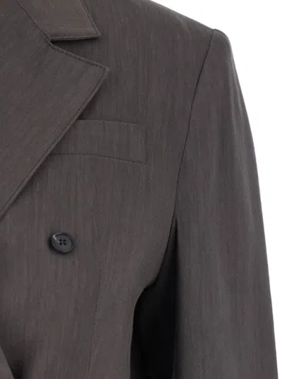 Tela Brown Double-breasted Suit With Notched Revers In Linen And Viscose Stretch Blend Woman In Brown