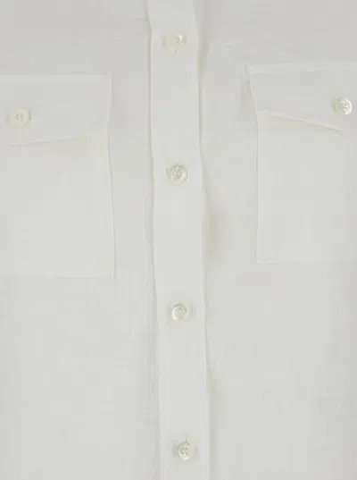 Semicouture White Shirt With Pointed Collar And Patch Pockets On The Chest In Linen Woman In White