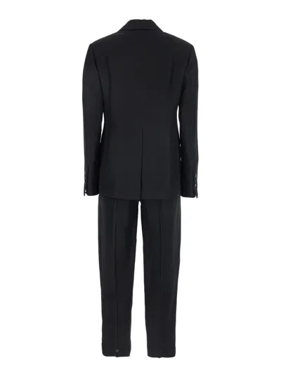 Tela Black Double-breasted Suit With Notched Revers In Linen And Viscose Blend Woman In Black