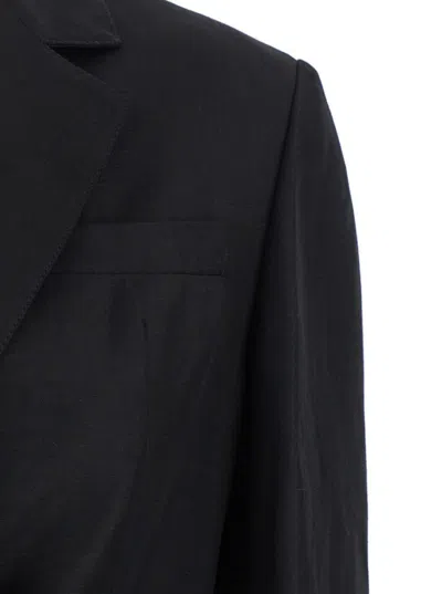 Tela Black Double-breasted Suit With Notched Revers In Linen And Viscose Blend Woman In Black
