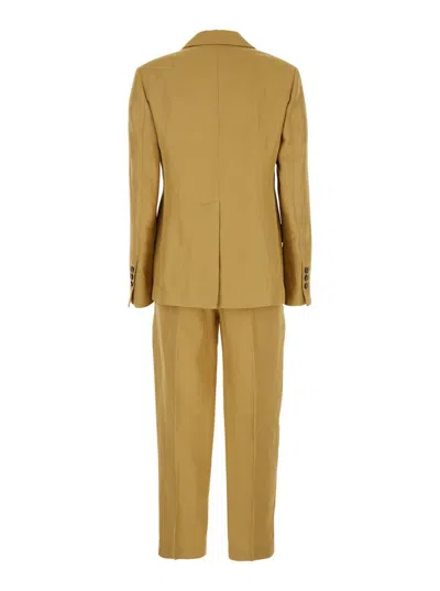 Tela Beige Double-breasted Suit With Notched Revers In Linen And Viscose Blend Woman In Beige