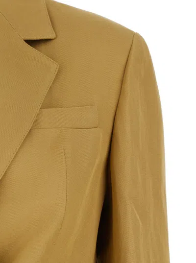 Tela Beige Double-breasted Suit With Notched Revers In Linen And Viscose Blend Woman In Beige