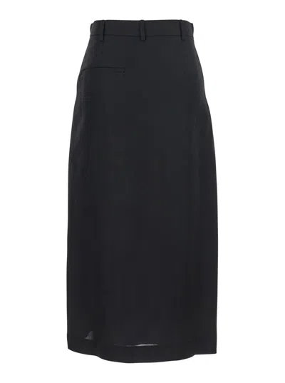 Tela Nilla Black Skirt With Pences On The Front And Single Slit On The Front In Viscose And Linen Blend W In Black
