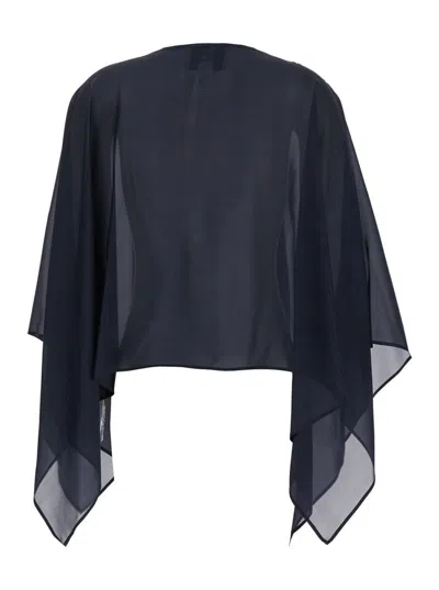 Federica Bonifaci Midnight Blue Cape With Long Wide Sleeves And Finishes On The Edges In Silk Woman In Blue
