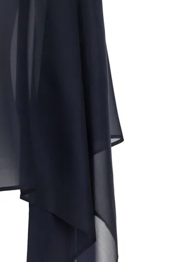 Federica Bonifaci Midnight Blue Cape With Long Wide Sleeves And Finishes On The Edges In Silk Woman In Blue
