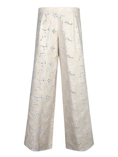 Genny Straight Wide-leg Trousers High Waist In Beige