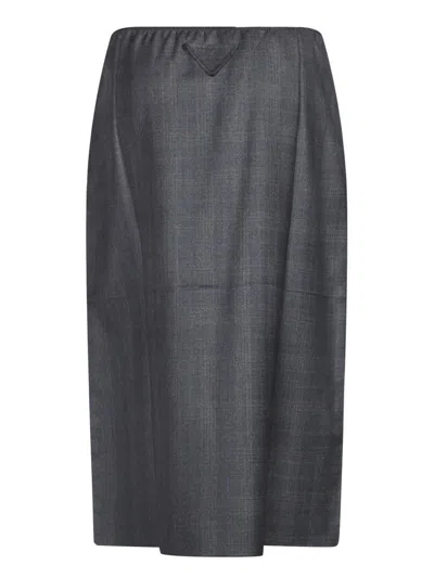 Prada Tailored Anthracite Skirt With Elastic Waistband In Grey