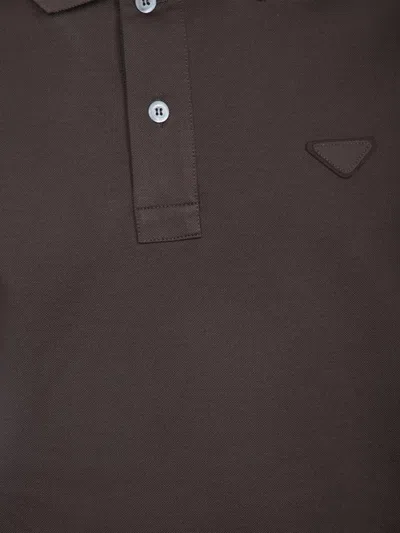 Prada Dark Brown Cotton Piquet Polo Shirt In Brown