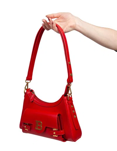 Balmain Hand, Shoulder And Crossbody Leather Bag In Rouge