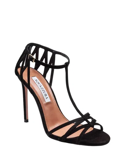 Aquazzura Forever More 105 Suede Sandal Black Color In Black