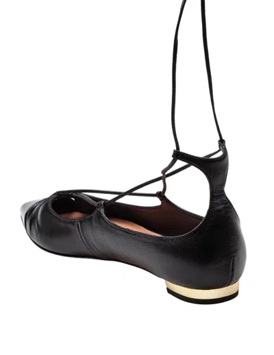 Aquazzura Gabi Lace-up Glossed-leather Point-toe Flats In Black