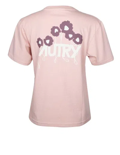 Autry Cotton T-shirt With Logo In Powder