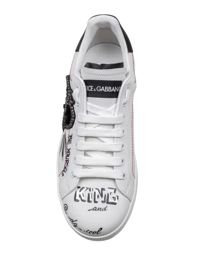 Dolce & Gabbana White Low Top Sneakers With Logo Patch On The Tongue And All-over Print In Leather Man In Multicolor