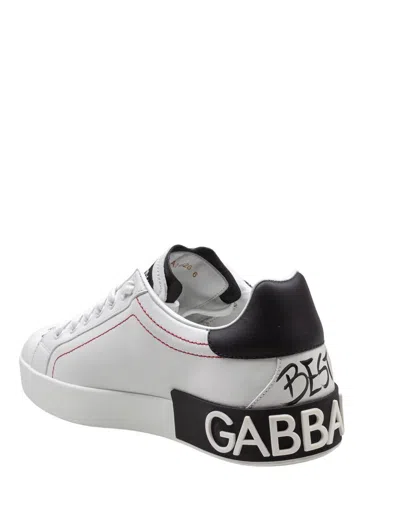 Dolce & Gabbana White Low Top Sneakers With Logo Patch On The Tongue And All-over Print In Leather Man In Multicolor