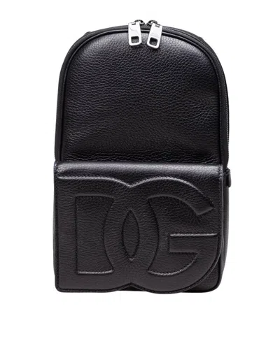 Dolce & Gabbana Deer Leather Shoulder Backpack In Black