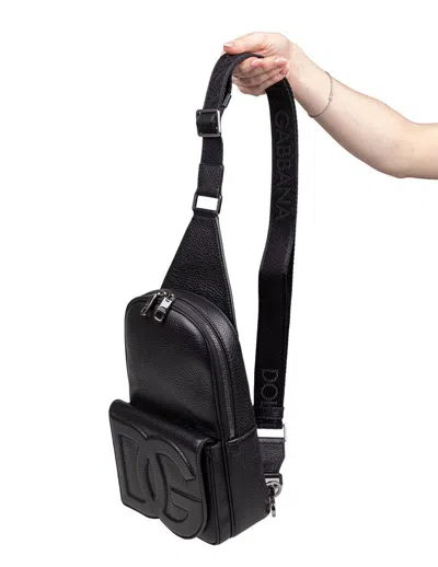 Dolce & Gabbana Deer Leather Shoulder Backpack In Black