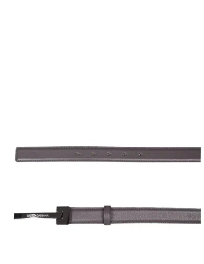 Dolce & Gabbana Leather Belt With Logo Buckle In Grey