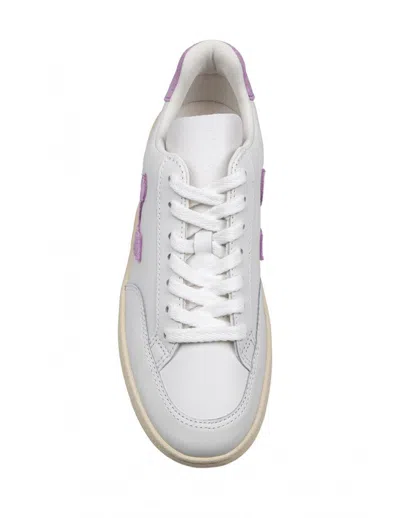 Veja V-12 Leather Sneakers White And Orchid Color In White