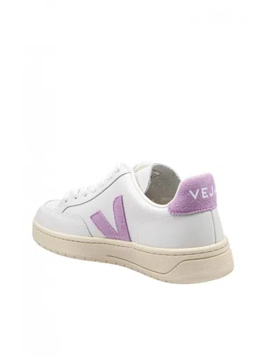 Veja V-12 Leather Sneakers White And Orchid Color In White