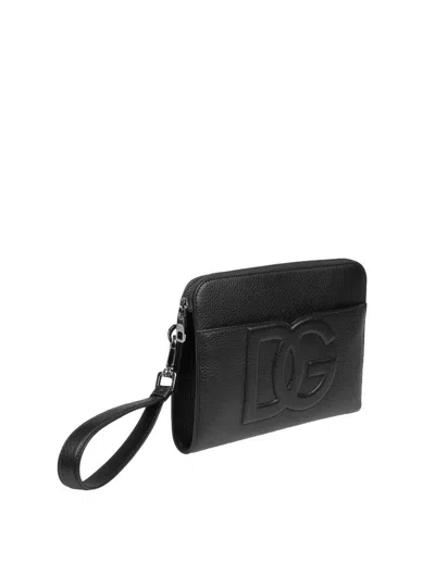 Dolce & Gabbana Rectangular Clutch Logo Textured Finish In Black