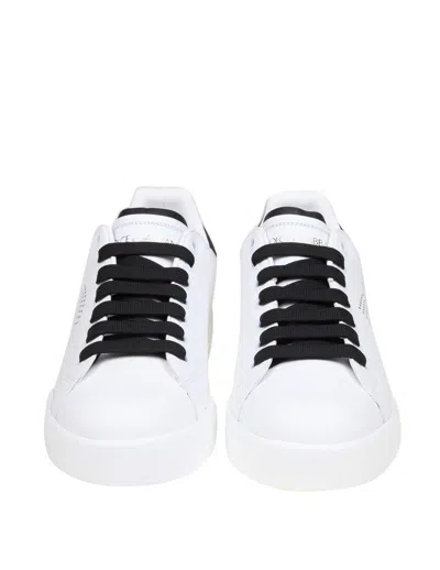 Dolce & Gabbana White And Black Leather Sneakers In White