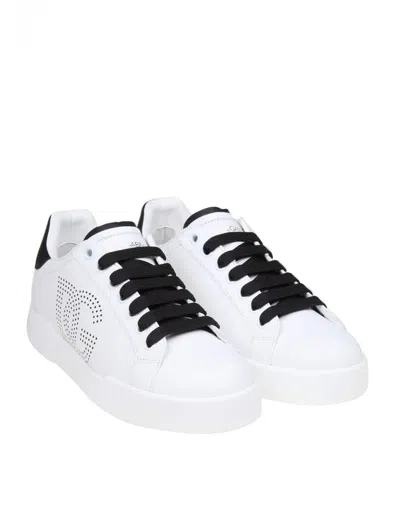 Dolce & Gabbana White And Black Leather Sneakers In White