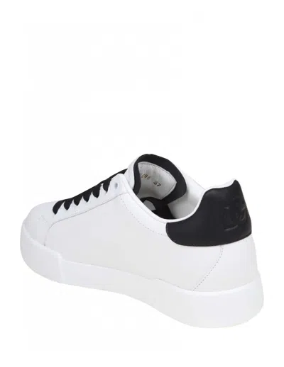 Dolce & Gabbana White And Black Leather Sneakers In White