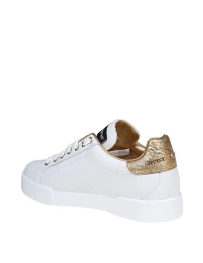 Dolce & Gabbana Portofino Logo Detail Leather Sneakers In White