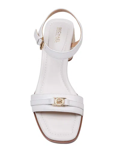 Michael Kors Mandy Sandal In White Leather With Ute Heel In Optic White
