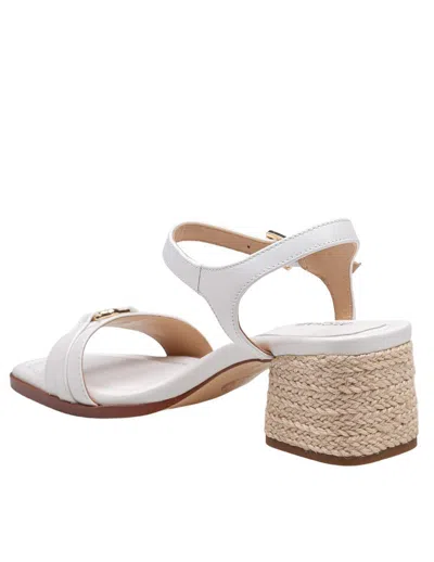 Michael Kors Mandy Sandal In White Leather With Ute Heel In Optic White