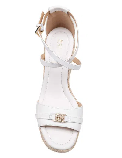 Michael Kors Mandy Wedge Sandal In White Leather With Jute Wedge In Optic White