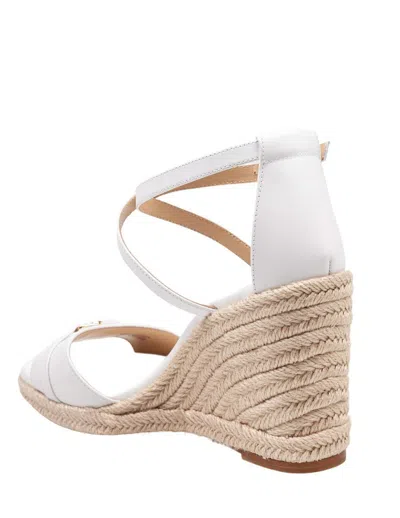 Michael Kors Mandy Wedge Sandal In White Leather With Jute Wedge In Optic White