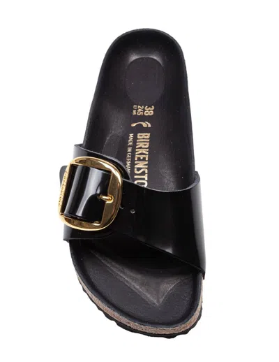 Birkenstock Madrid Slide In Lacquered Leather With Large Buckle In Black