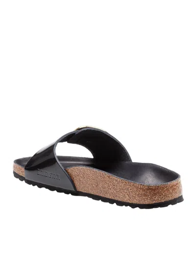 Birkenstock Madrid Slide In Lacquered Leather With Large Buckle In Black