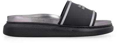 Shop Alexander Mcqueen Logo Detail Rubber Slides In Black