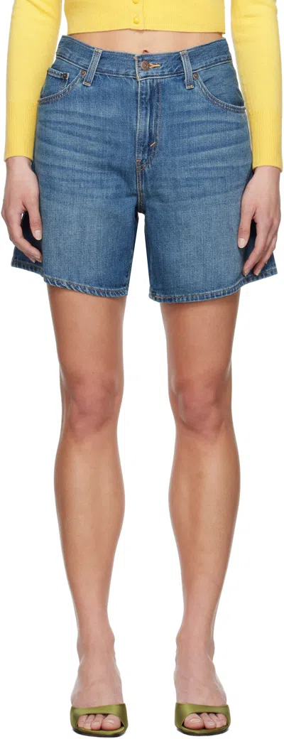 Levi's 501 Mid-thigh High Rise Straight Fit Denim Shorts In Blue