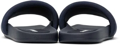 Alexander Wang Logo Print Textured Fabric Slides Blue In Uniform Blue