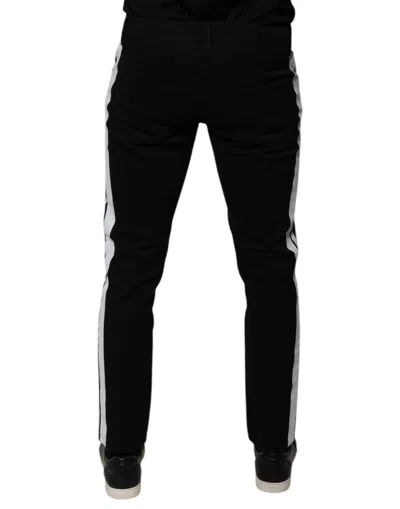 Dolce & Gabbana Black Crown White Lining Skinny Denim Men's Jeans In Black And White